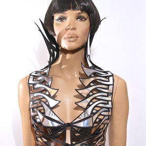 vulcan goddess bustier chrome shrug burlesque fetish pvc steampunk cosplay armor scifi clothing futuristic cybergoth lady gaga burning man
