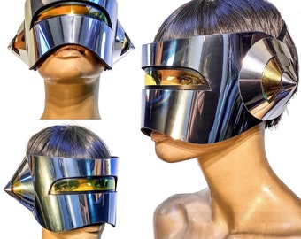 Chrome Monoblock Cyclops Robot Goggles, Sci-Fi Headpiece