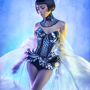 Golden armour corset , armor, sci fi costume, lady gaga , steampunk, futuristic clothing metal corset metallic goddess egyptian burningman image 6