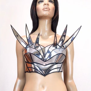 Spike bustier top, metallic rave bh, cyberpunk, cybergoth steampunk, fusion