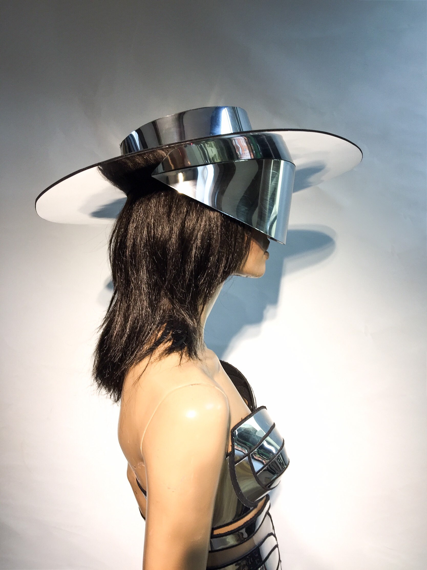 Asymetric Futuristic Chrome Zorro Big Brim, Silver Fedora