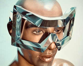 Big Vasarely frames, futuristic eyewear visors, future eyewear, groovy and chunky headpiece