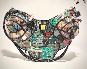 Cyberpunk Circuit Bustier: Handmade Rave Costume Corset, Futuristic Robot Outfit Bra