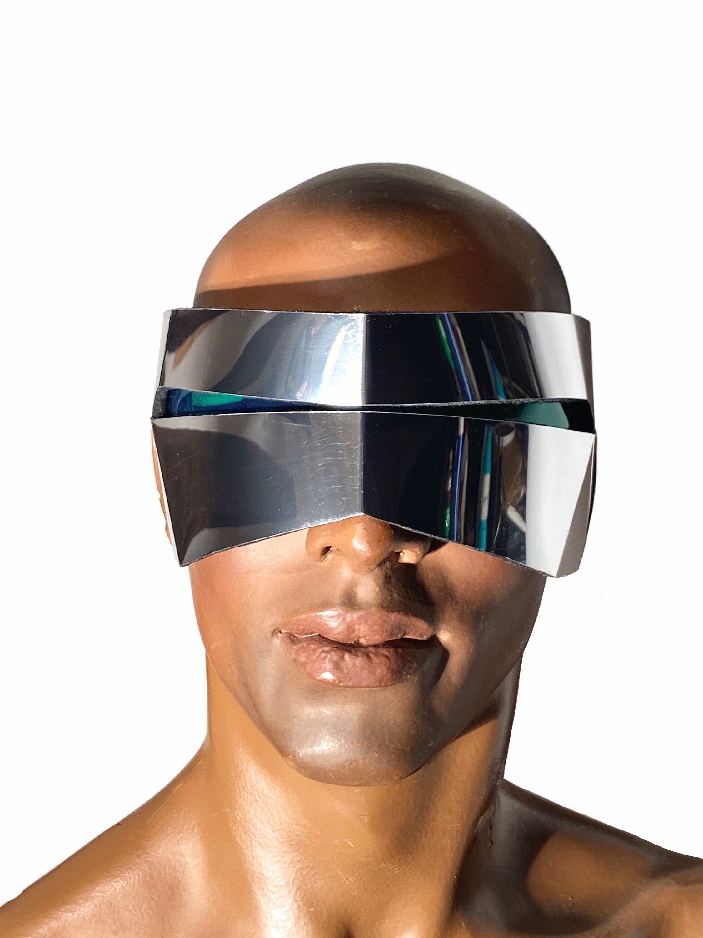SPACE ROBOT PARTY RAVE COSTUME CYCLOPS FUTURISTIC SHIELD SUN GLASSES All Chrome 