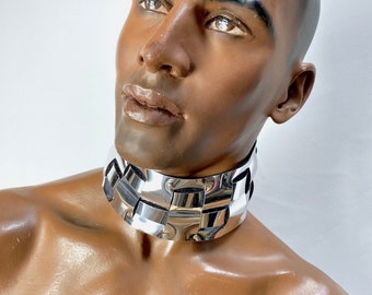 Chunky collar, cyborg neck piece, futuristic sturdy choker