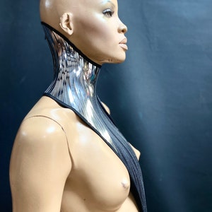 Bib High Posture collar , part of Sorayama meets Giger costume neck corset necklace, metallic gothic choker futuristic fetish cyberpunk