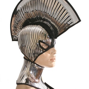 2 piece gladiator spartan mask and mohawk warrior headpiece armor sci fi futuristic steampunk cyber headdress cybergoth divamp couture image 1