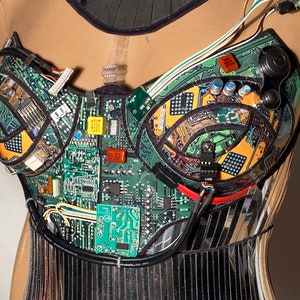 computer love bustier,corset top, robot top, computer circuits top,made with upcycled computer components. image 7