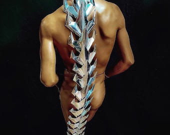 Futuristic Chrome Tail Vertebra: Burning Man Costume Prop, 5 ft