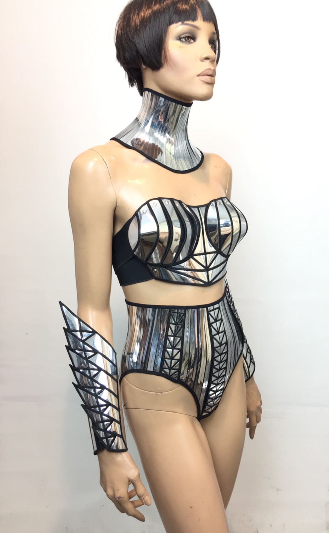 metallic bra bustier top, futuristic costume, lady ga bra,rave bra , c –  divamp