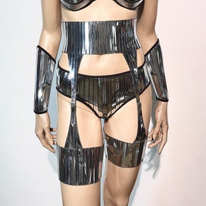 Suspender belt, garters, lingerie, suspenders, leg straps accessories in chrome