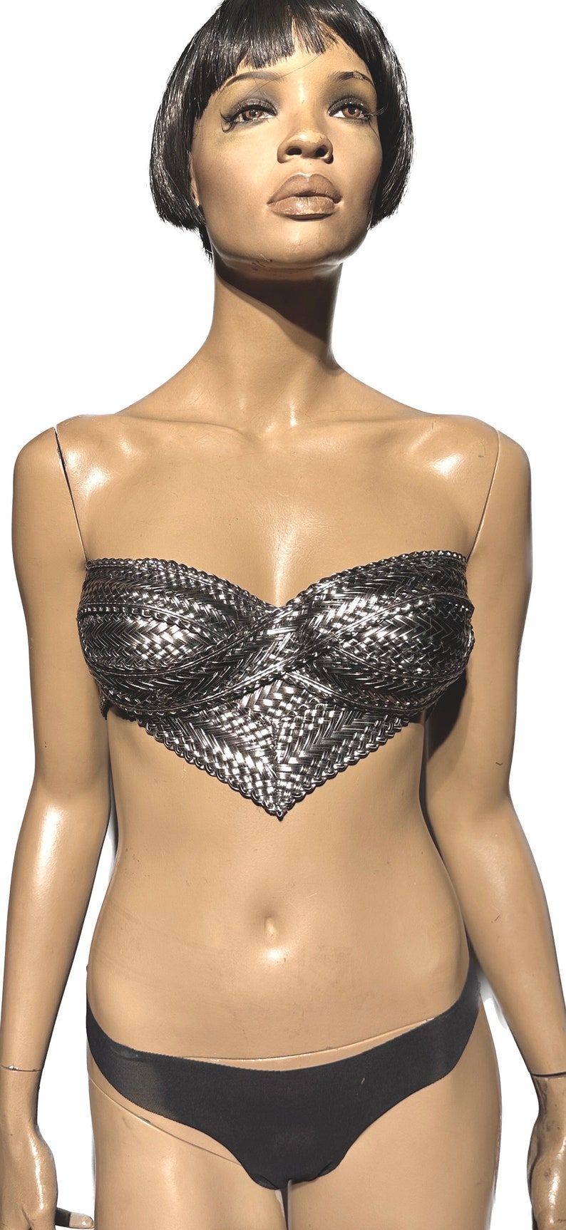 Biomech woven silver top,futuristic bustier, robot, cyber, out of space top image 1