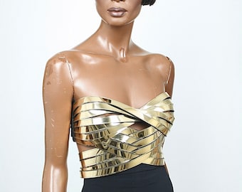 Divamp Couture Cleopatra Bustier, Ägyptische Göttin Top,metallic Korsett ,US TARIFFS