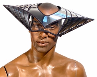 Ufo frames headgear, robot, futuristic cyber eyewear, silver face mask, 16.5 inches width