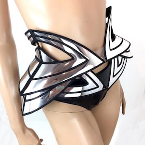 Futuristic fembot bustle, alien tutu skirt, cyborg hip belt, futuristic armour , robot costume, stage costume, burning man