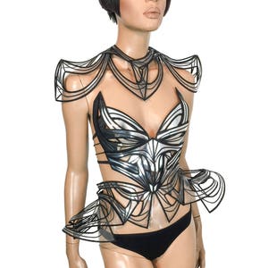 Organic shaped bustier top, futuristic, sci fi, metallic chrome , burlesque top, futuristic wear,show costume, theatre,performer