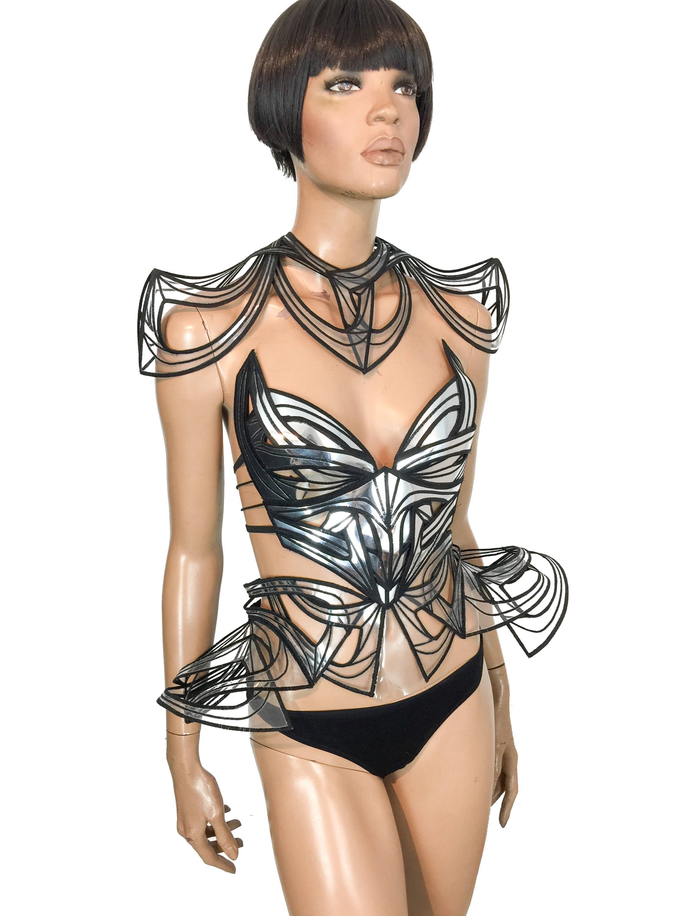 Biomech Woven Silver Corset, Bodysuit, Robot, Cyber, Out of Space