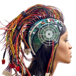 Computer love  Mohawk helmet , droid headpiece ,cyberpunk ,divamp  couture, designer clothing