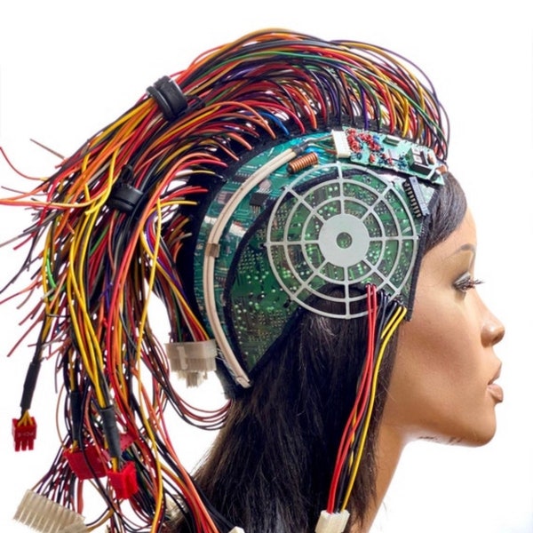 Computer love mohawk helmet wig  cyberpunk headpiece from divamp couture futuristic