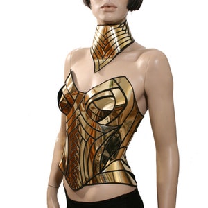 Golden armour corset , armor, sci fi costume, lady gaga , steampunk, futuristic clothing metal corset metallic goddess egyptian burningman image 2