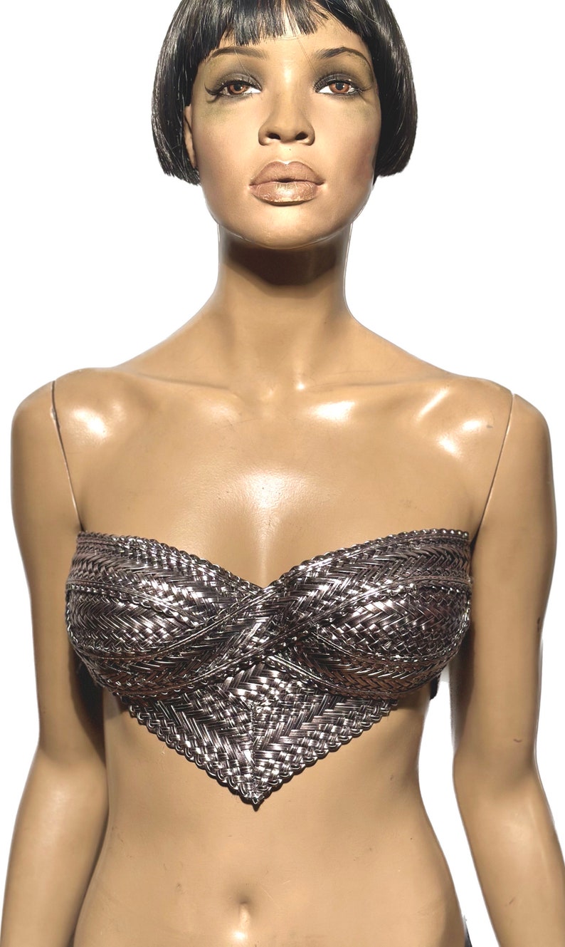 Biomech woven silver top,futuristic bustier, robot, cyber, out of space top image 5