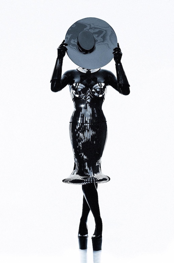 Asymetric Futuristic Chrome Zorro Big Brim, Silver Fedora