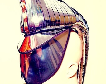 futuristic ponytail mohawk cyborg goggles , sci fi headdress , cyber eyewear, mask, goggles daft punk mask divamp couture