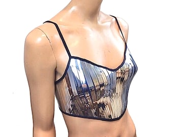 metallic bustier korset top, sci fi kostuum top, lady gaga beha, rave bustier, cyberpunk, cybergoth steampunk, fusion