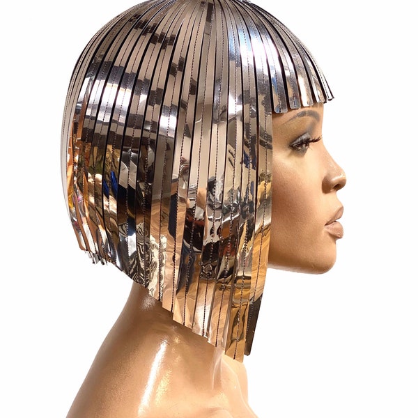 THE ORIGINAL Divamp Silver WIG ,Cleopatra metallic wig ,silver wig, hairdress  egyptian wig, bob wig ,hairpiece headpiece metal futuristic