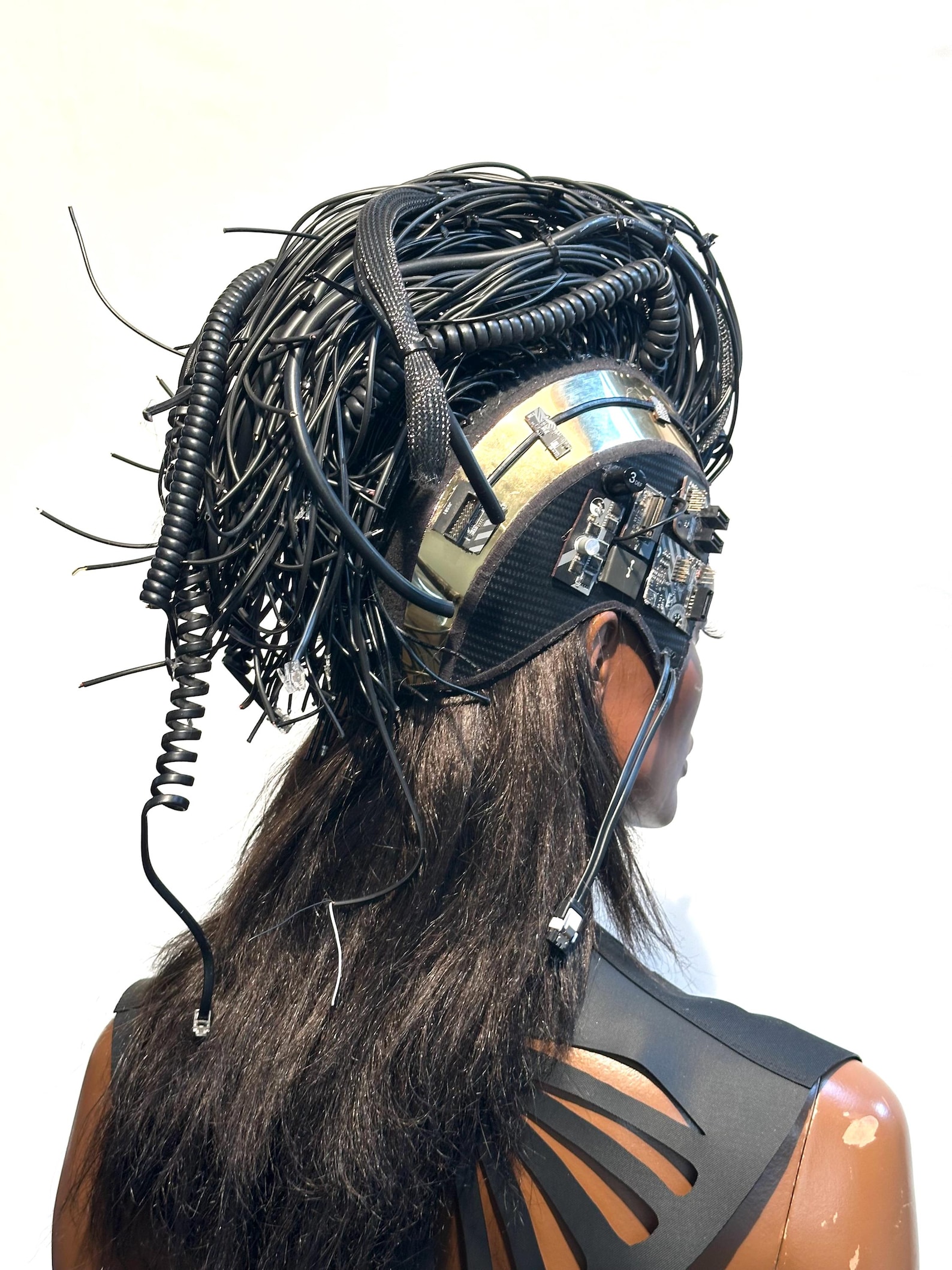 Black Computer Pieces Mohawk Helmet , Headpiece Carbon Fiber ,cyberpunk ...