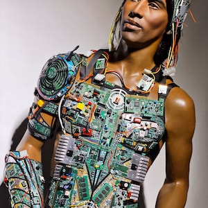 computer love chest plate, bust plate for men , futuristic cyberpunk, droid costume