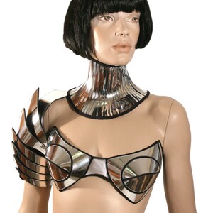 rave bra, cybergoth top, futuristic costume, metallic top, divamp couture image 4