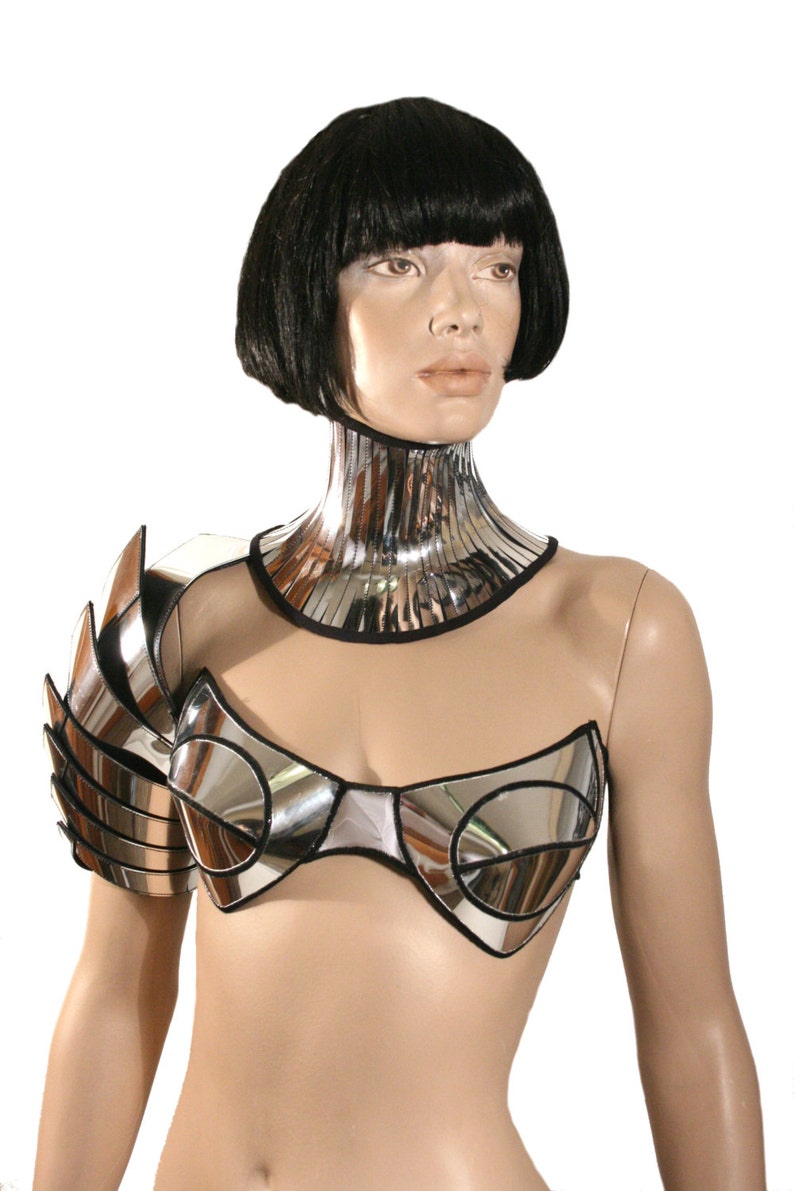 rave bra, cybergoth top, futuristic costume, metallic top, divamp couture image 4