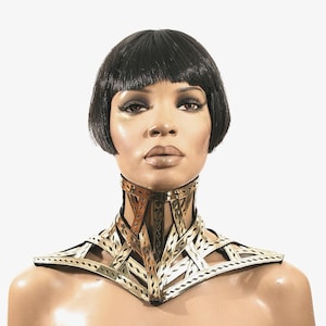Gold cage neck corset armor posture neck corset gothic choker cyber goth