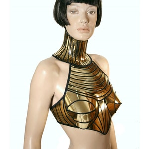 Cleopatra halter top, stage costume, burning man outfit, futuristic clothing, cyberpunk, steampunk future ,ready for shipping in chrome