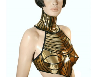 Cleopatra halter top, stage costume, burning man outfit, futuristic clothing, cyberpunk, steampunk future ,ready for shipping in chrome