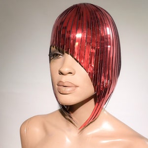 Asymmetrical A line wig, metallic hairstyle, Jessica Rabbit hairpiece bobcut headpiece metallic futuristic