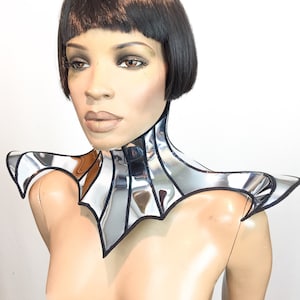 Scorpio shoulder piece, futuristic gothic choker in chrome , steampunk armour, cybergoth, atomic punk collar