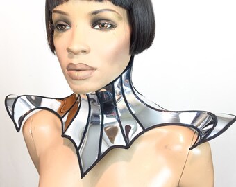 Scorpio shoulder piece, futuristic gothic choker in chrome , steampunk armour, cybergoth, atomic punk collar
