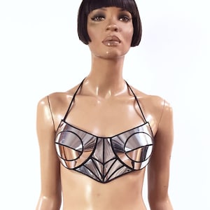 Chrome prototype Bustier, rave bh, cybergoth bh, lady gaga, robot kostuum, burlesque, pinup divamp couture ,Ready to ship out