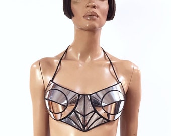Chrome Bustier: Cybergoth Rave Bra - Divamp Couture