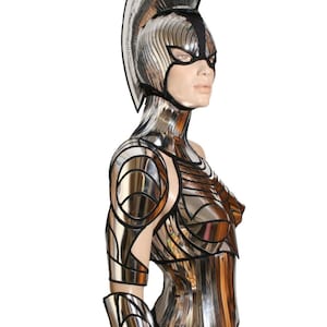 2 piece cyborg cyber robot, single arm, futuristic spartan armor divamp couture, cyberpunk