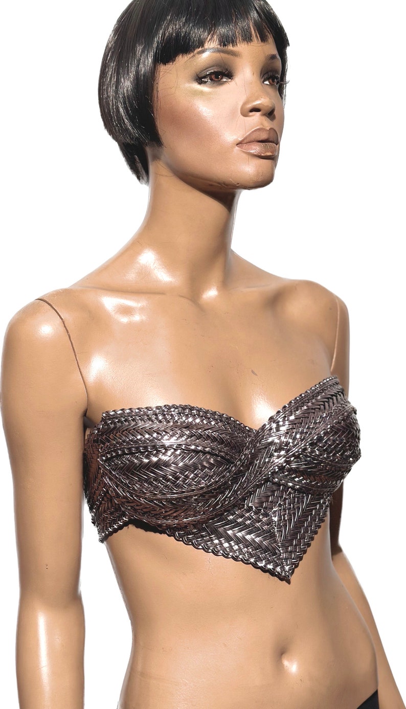 Biomech woven silver top,futuristic bustier, robot, cyber, out of space top image 2