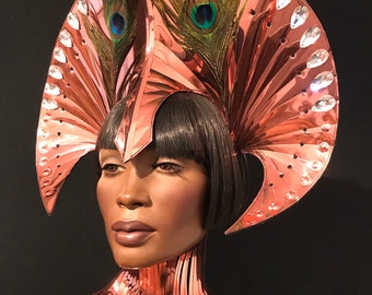 Pfau metallic Kopfschmuck, futuristische antike Göttin, US TARIFFS vorausbezahlt