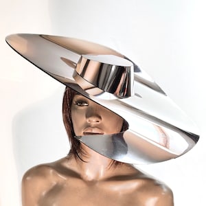 Palette hat with big brim ,asymmetric floppy hat, chrome hat