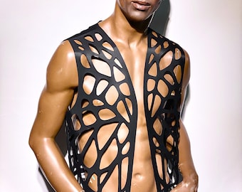 Celticflame rubber vest with butterfly Motiv futuristic male clubbing gear