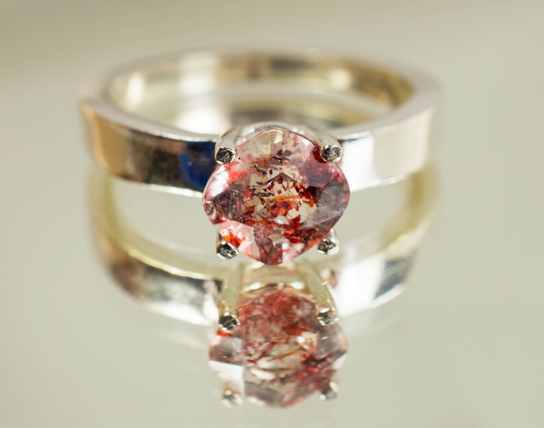 Hematite Quartz Sterling Silver Ring; Genuine Untreated Quartz
