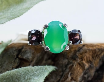 Chrysoprase and Zircon Ring, Natural Untreated Australian Chrysoprase
