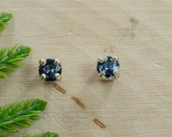 Blue Sapphire Sterling Silver Earrings; Genuine Madagascar Sapphire