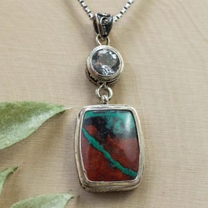 Sonora Sunset Chrysocolla and Quartz Pendant; Natural Untreated Chrysocolla and Mondo Quartz